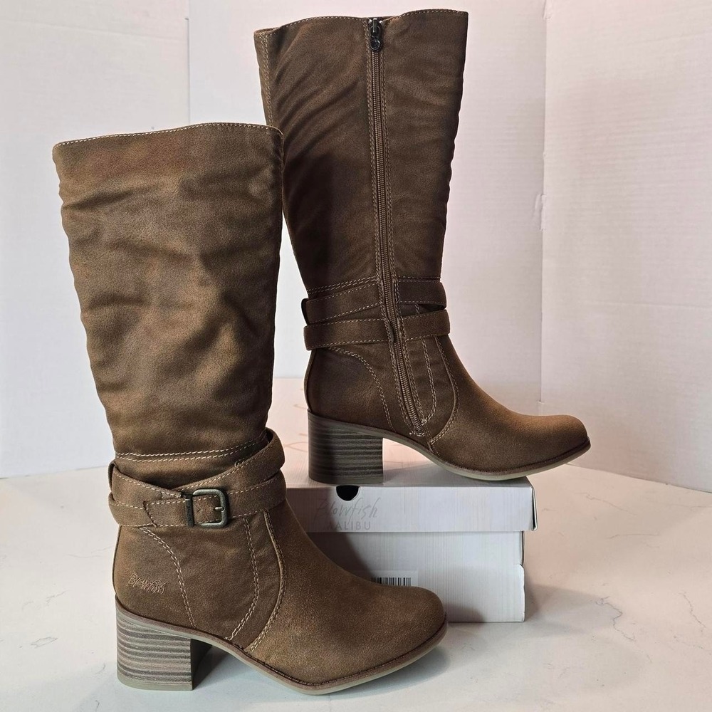 Blowfish Malibu women binda heeled boots color 'rust oiled' vegan suede - 7.5